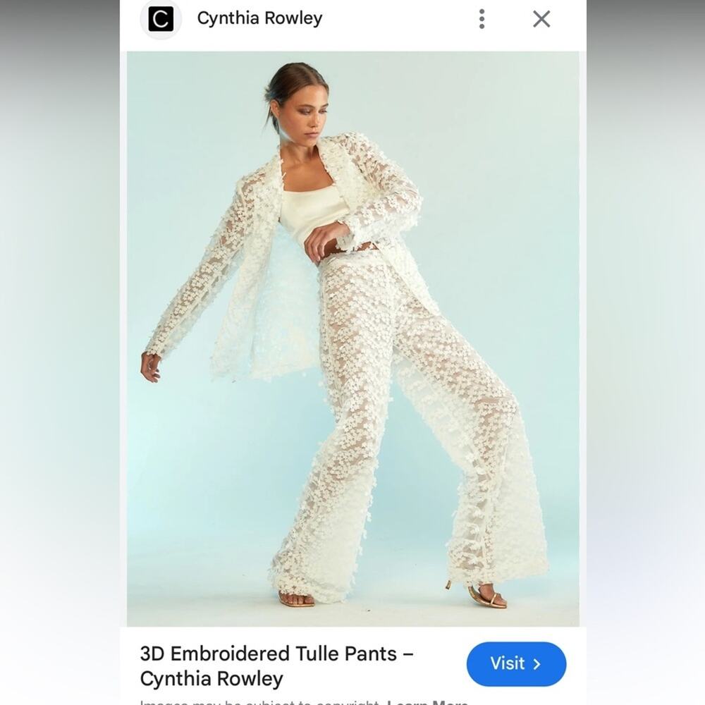 Cynthia Rowley 3D Tulle Floral Appliqué Wide-Leg Pants - Picture 8 of 12